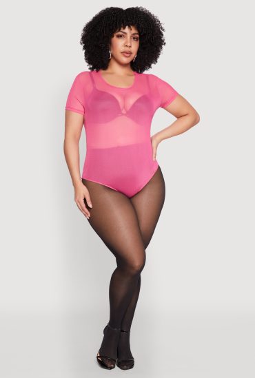 Plus Size Mesh Scoop Neck Bodysuit