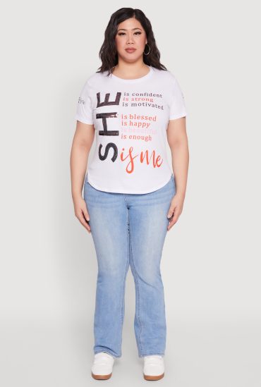 Plus Size Sequin She Is Me Graphic Tee