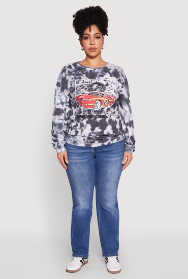 Plus Size Mineral Wash Riders Graphic Sweatshirt