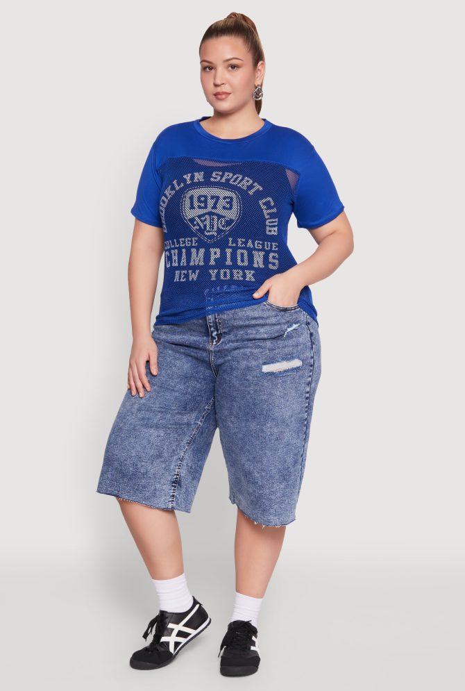 Plus Size Fishnet Detail Brooklyn Sport Club Top