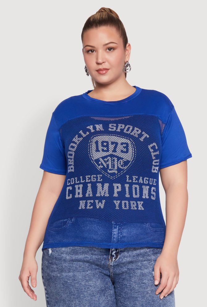 Plus Size Fishnet Detail Brooklyn Sport Club Top - Image 2