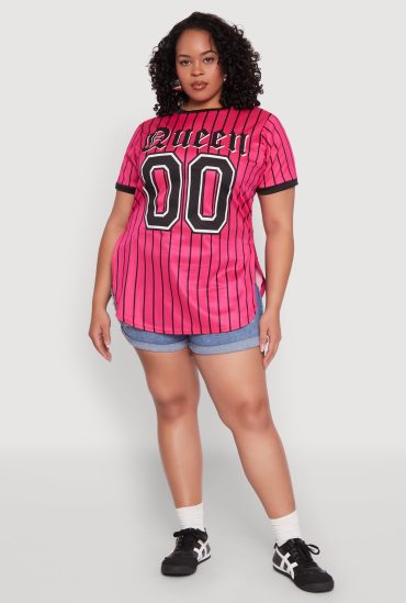 Plus Size Striped Queen Graphic Baseball Tee