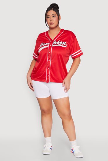 Plus Size Varsity Stripe Brooklyn Baseball Jersey