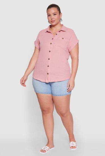 Plus Size Dolman Sleeve Classic Button Front Shirt