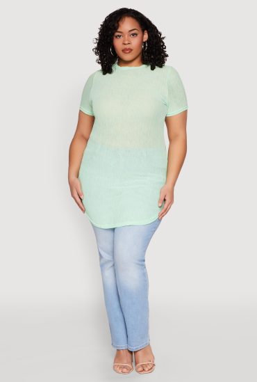 Plus Size Sheer Short Sleeve Tunic Top