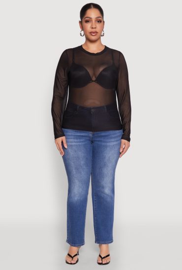 Plus Size Mesh Long Sleeve Top