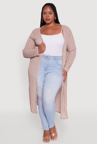 Plus Size Shadow Stripe Long Sleeve Duster