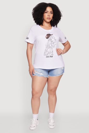 Plus Size Lets Ride Graphic Crew Neck T-Shirt
