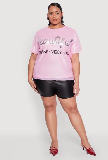Plus Size Sequin Beautiful Graphic Top