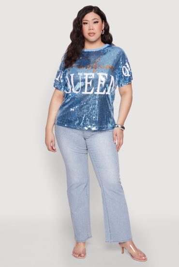 Plus Size Sequin Fashion Queen Graphic Top
