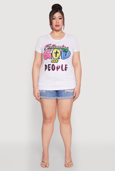 Plus Size Following God Sequin Graphic Tee