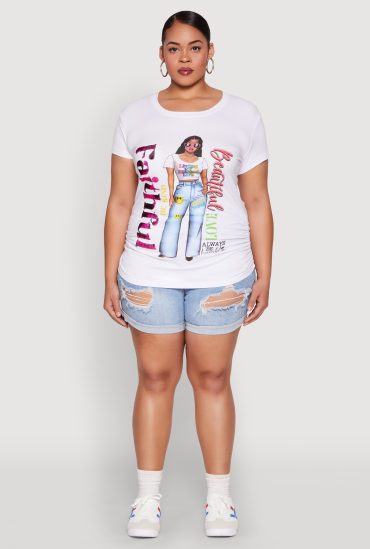 Plus Size Ruched Sequin Faithful Graphic Tee