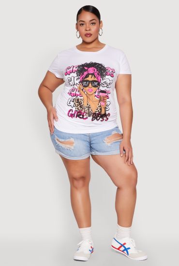Plus Size Girl Boss Sequin Graphic Tee
