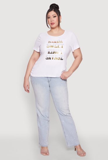 Plus Size Kinda Sweet 3D Foil Graphic Tee