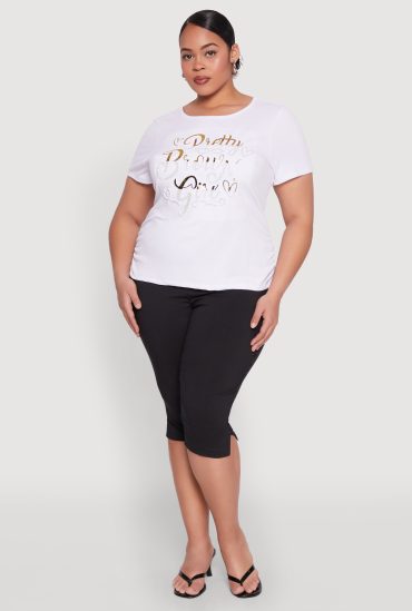Plus Size 3D Pretty Brown Girl Foil Graphic Tee