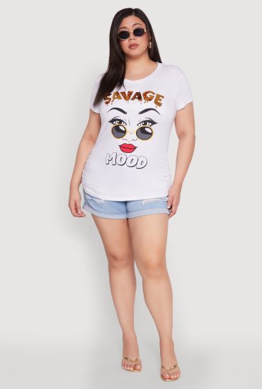 Plus Size 3D Savage Mood Foil Graphic Tee