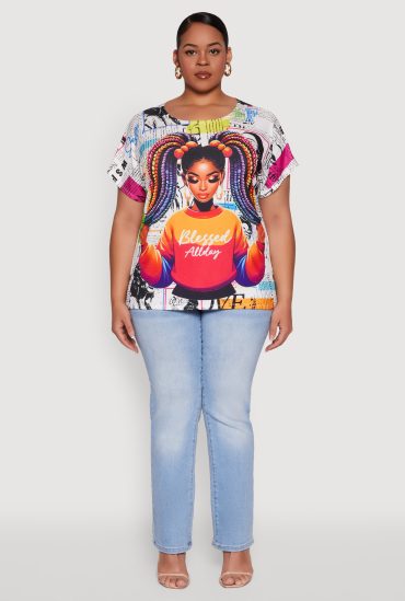 Plus Size Blessed Graffiti Graphic Tee