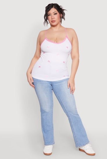Plus Size Bow Embroidered Lace Trim Cami