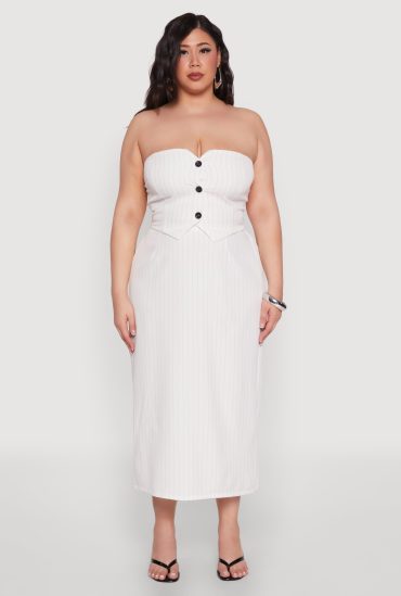 Plus Size Pinstripe High Waist Skirt
