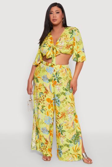 Plus Size Tropical Floral Palazzo Pants