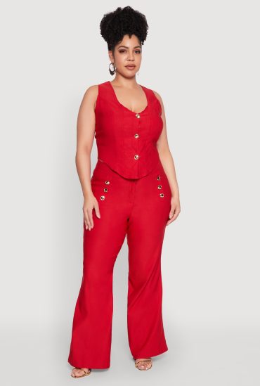 Plus Size Flared Pull On Dress Pants