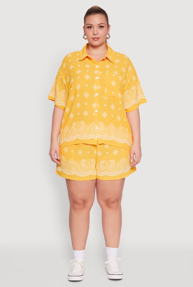 Plus Size Crepe Knit Bandana Print Oversized Shirt - Image 3