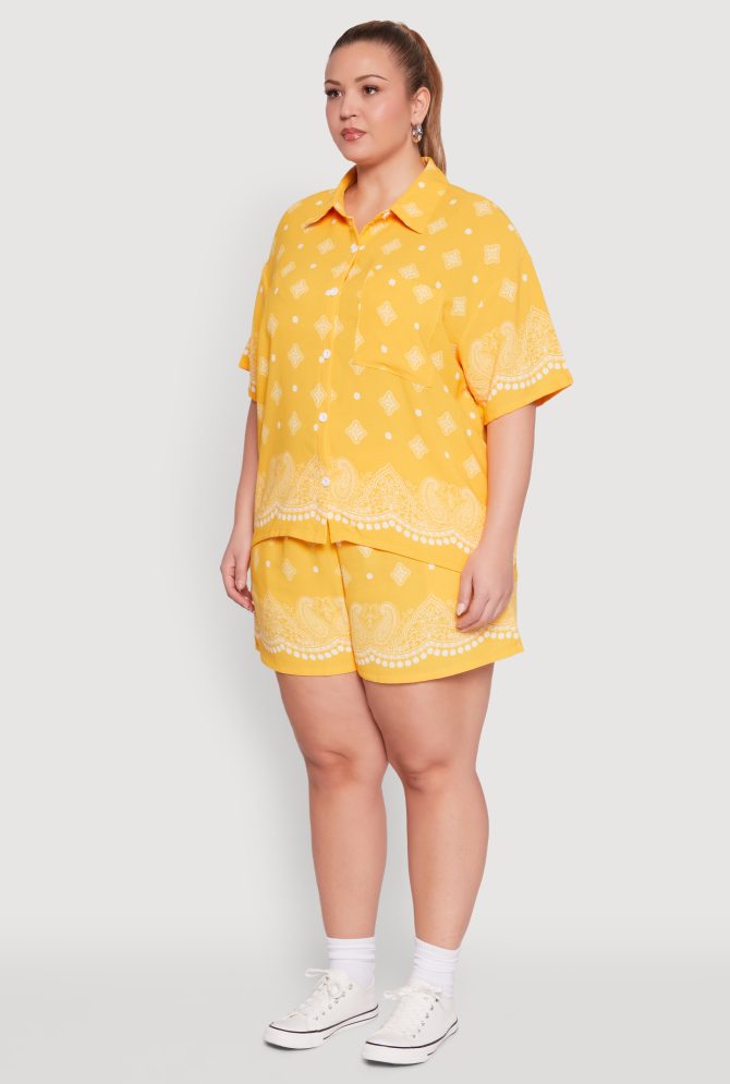 Plus Size Crepe Knit Bandana Print Oversized Shirt - Image 5
