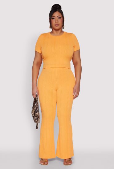 Plus Size Shadow Stripe Flared Pants