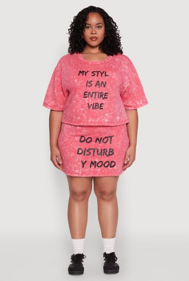 Plus Size Varsity Stripe Waistband Mineral Wash Graphic Skirt