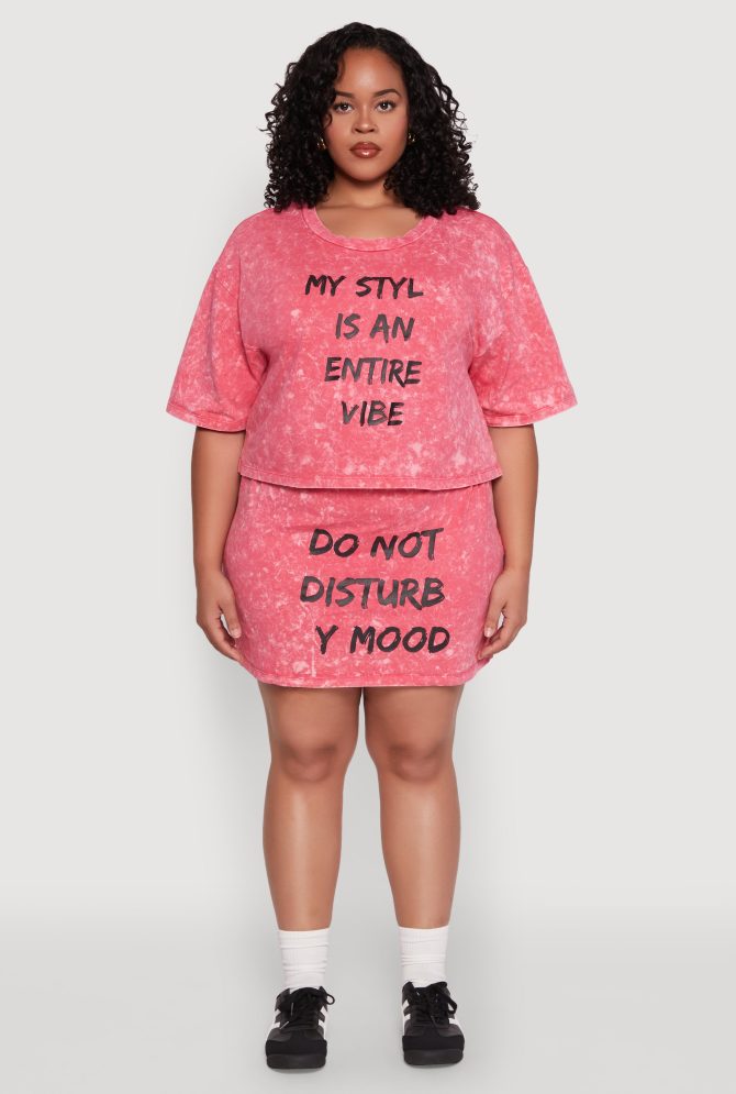 Plus Size Varsity Stripe Waistband Mineral Wash Graphic Skirt