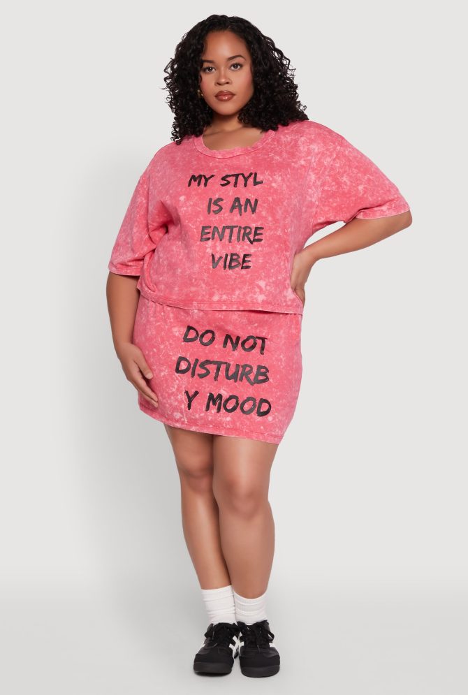 Plus Size Varsity Stripe Waistband Mineral Wash Graphic Skirt - Image 2