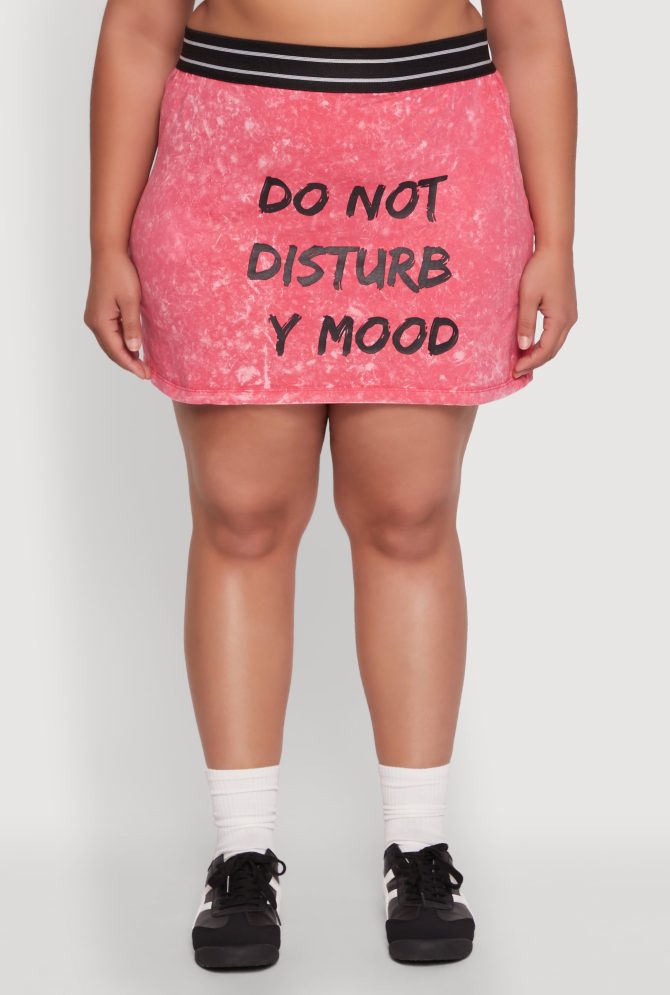 Plus Size Varsity Stripe Waistband Mineral Wash Graphic Skirt - Image 3