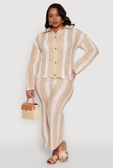 Plus Size Daisy Striped Crochet Pants
