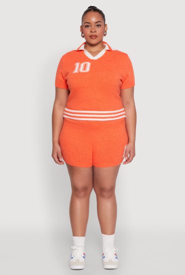 Plus Size Daisy 10 Graphic Varsity Stripe Shorts