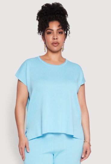 Plus Size Daisy Knitted Crew Neck Top