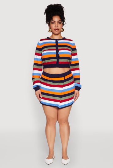 Plus Size Daisy Striped Knit Asymmetrical Mini Skirt