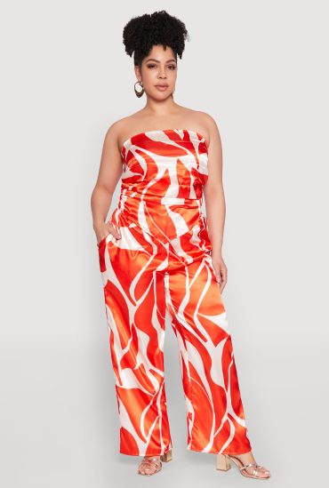Plus Size Patterned Satin Palazzo Pants