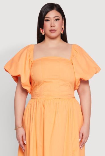 Plus Size Smocked Back Poplin Crop Top