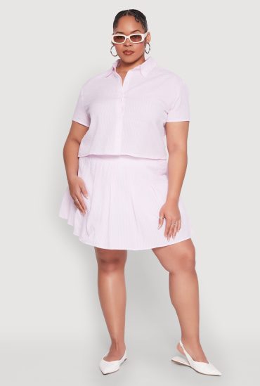 Plus Size Almost Famous Striped Seersucker Pleated Skirt