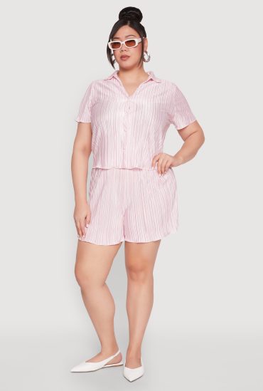 Plus Size Almost Famous Plisse Striped Shorts
