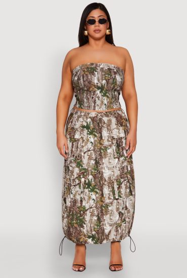 Plus Size Hunter Camo Cargo Maxi Skirt