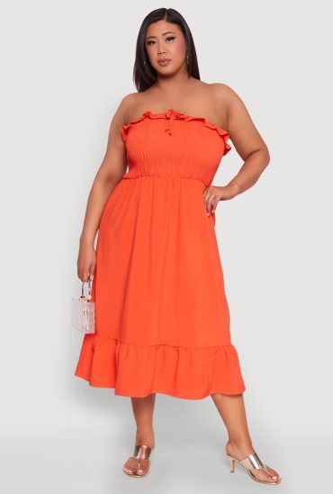 Plus Size Ruffle Trim Tiered Midi Dress