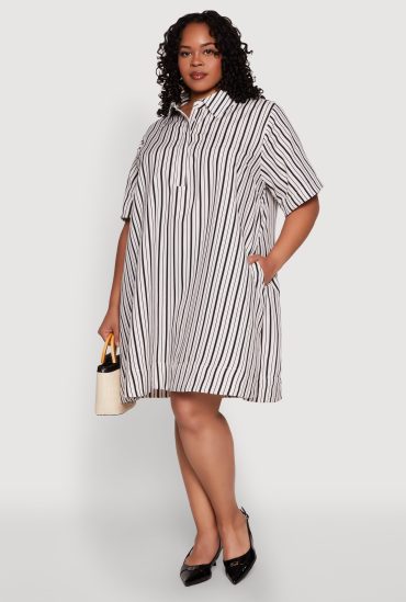 Plus Size Striped Short Sleeve Dress