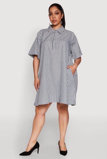Plus Size Striped Short Sleeve Dress