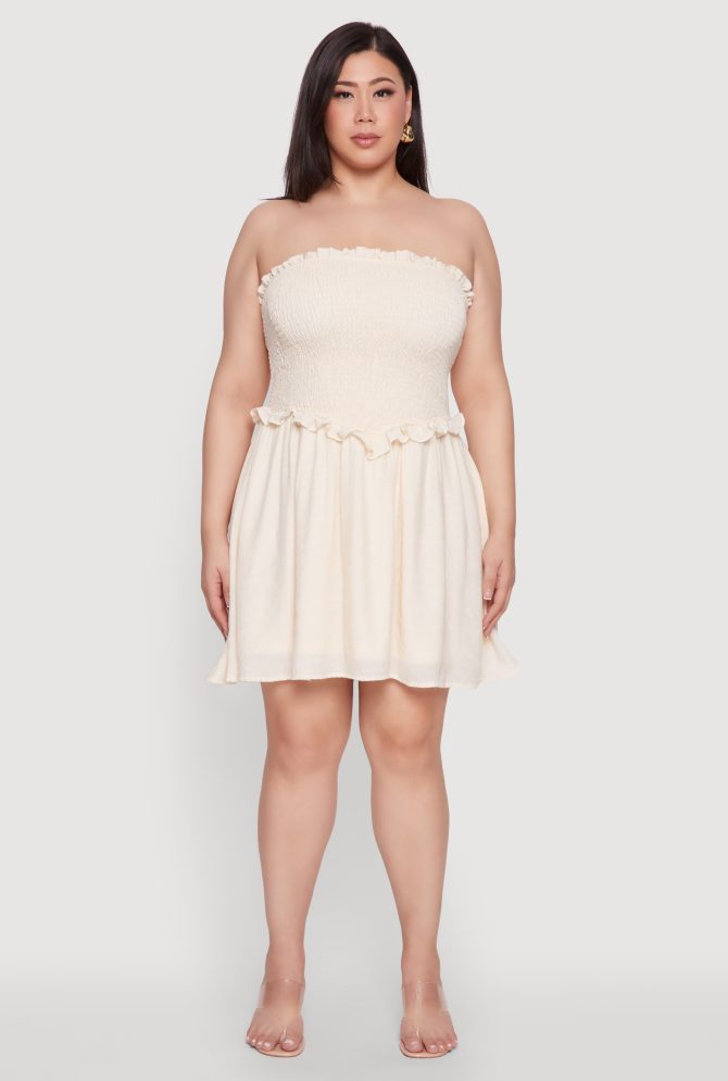 Plus Size Gauze Knit Smocked Mini Dress - Image 2