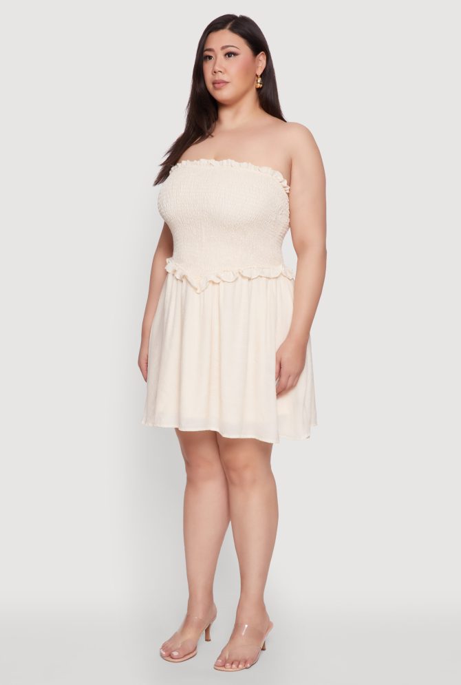 Plus Size Gauze Knit Smocked Mini Dress - Image 3