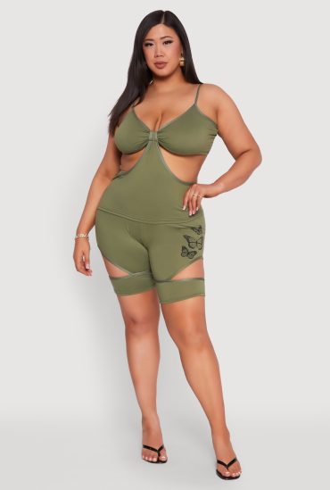 Plus Size Butterfly Cut Out Biker Shorts