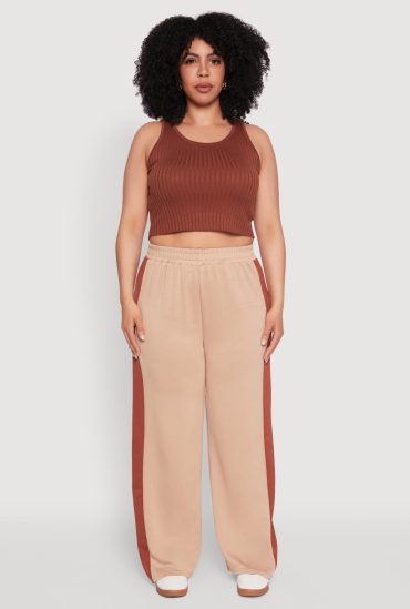 Plus Size Contrast Trim Wide Leg Pants
