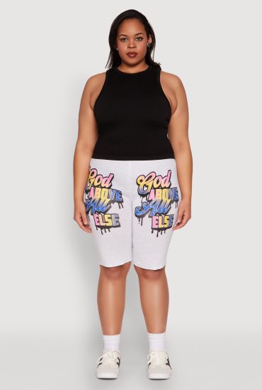 Plus Size God Above All Else Graphic Biker Shorts