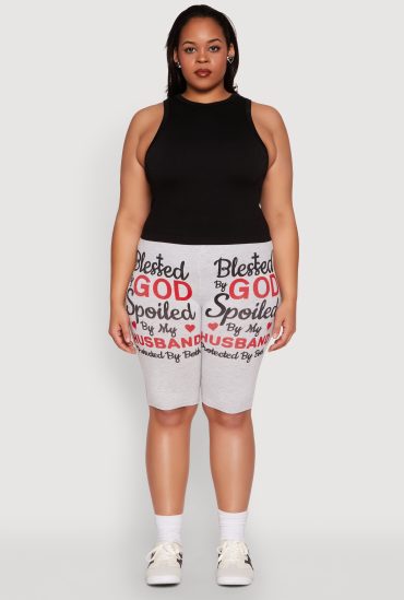 Plus Size Blessed By God Graphic Biker Shorts